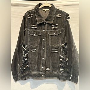 NWOT Indigo Thread Co.™Twill Pointed Collar 2-Pocket Button-up Shredded Detail